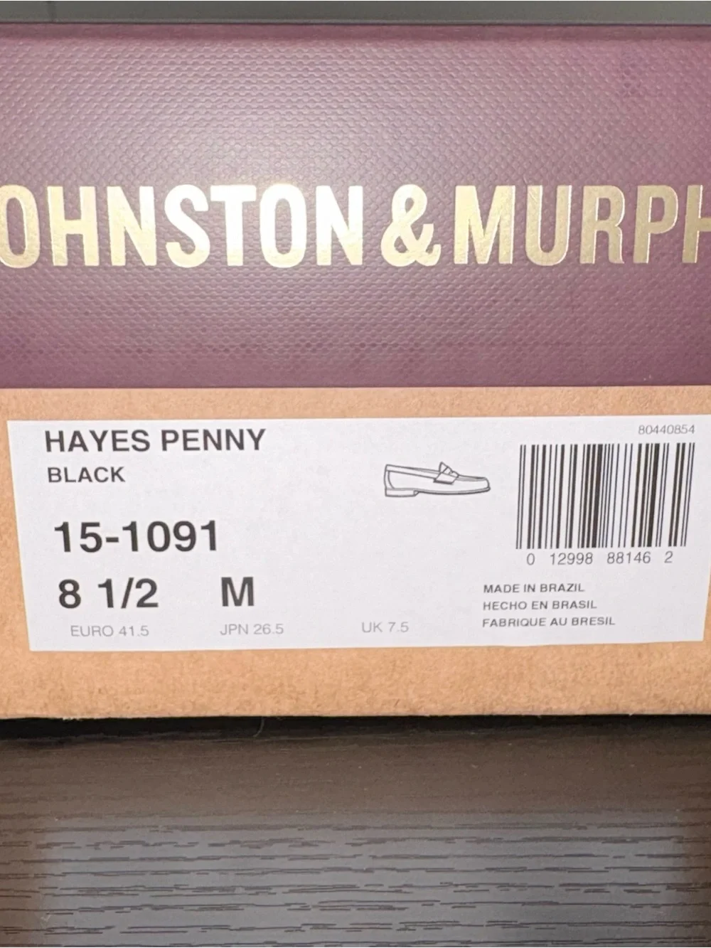 Johnston & Murphy Hayes Penny Loafers Black Sheepskin Leather Size 8.5 M NIB